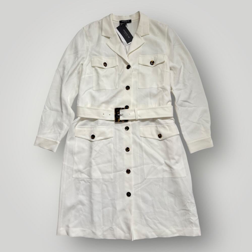 Lafayette 148 New York Belted Shirt Dress Ivory “Cloud” Size L $798 Retail
